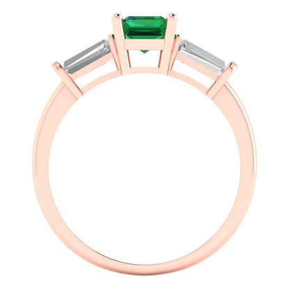 1.5 cttw Simulated Emerald Three-Stone Engagement Ring - Solid Gold (Emerald Cut,7.0x5.0mm)