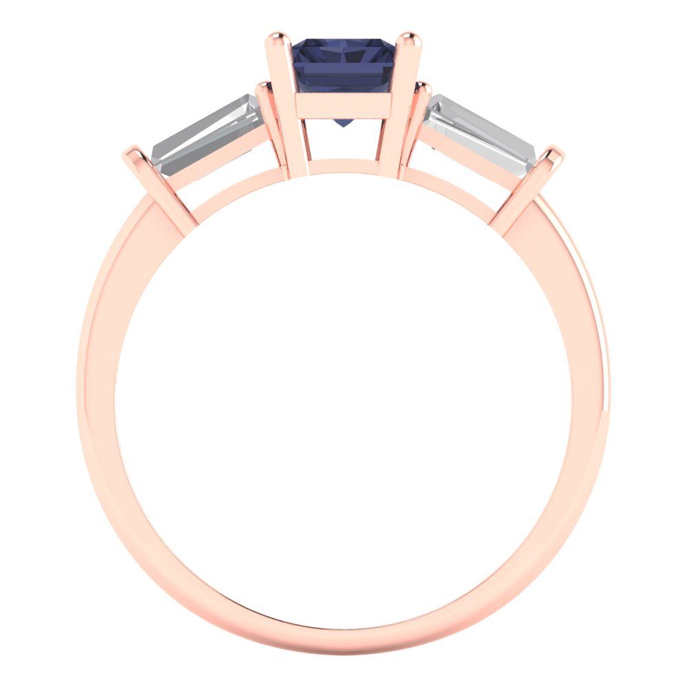 1.5 cttw Simulated Blue Sapphire Three-Stone Engagement Ring - Solid Gold (Emerald Cut,7.0x5.0mm)