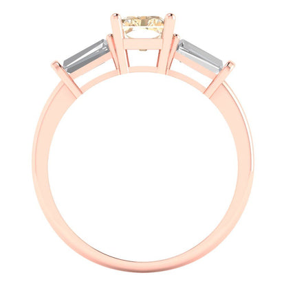 1.5 cttw Natural Morganite Three-Stone Engagement Ring - Solid Gold (Emerald Cut,7.0x5.0mm)
