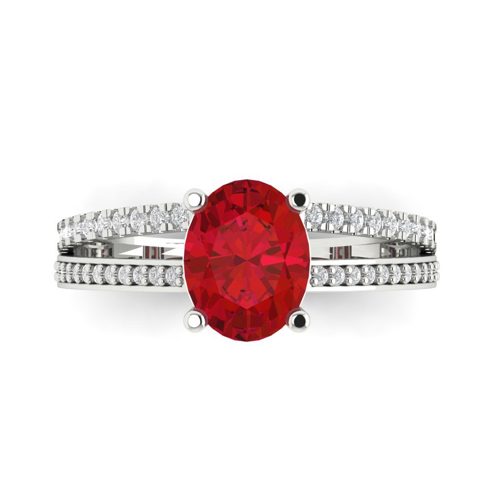 2.32 cttw Simulated Pink Tourmaline Solitaire with Zirconia Simulated Diamond Accents Engagement Ring - Solid White Gold (VVS1, Oval Cut,9X7mm)
