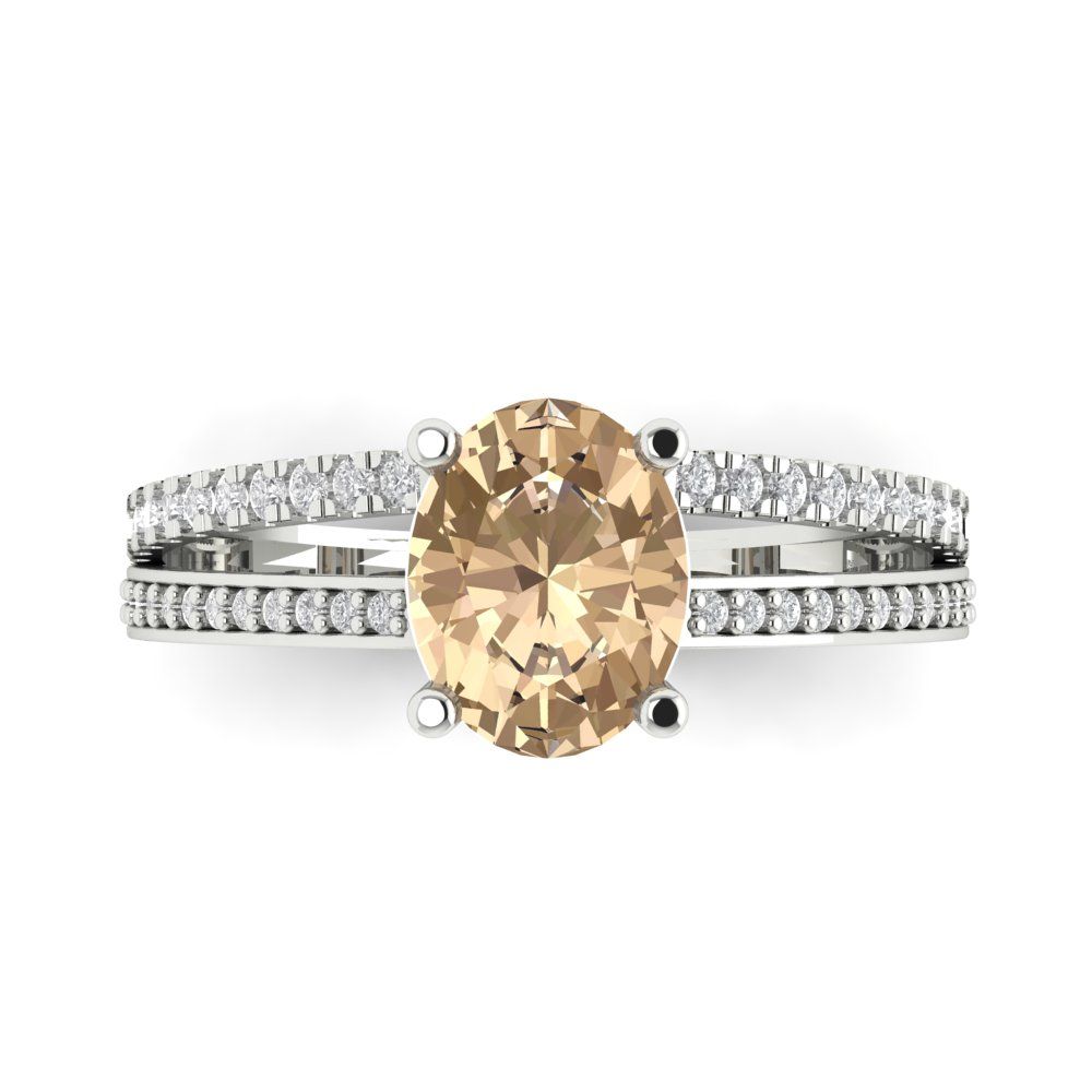 2.32 cttw Yellow Moissanite Solitaire with Zirconia Simulated Diamond Accents Engagement Ring - Solid Gold (Oval Cut,9X7mm)