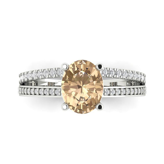 2.32 cttw Yellow Moissanite Solitaire with Zirconia Simulated Diamond Accents Engagement Ring - Solid White Gold (VVS1, Oval Cut,9X7mm)