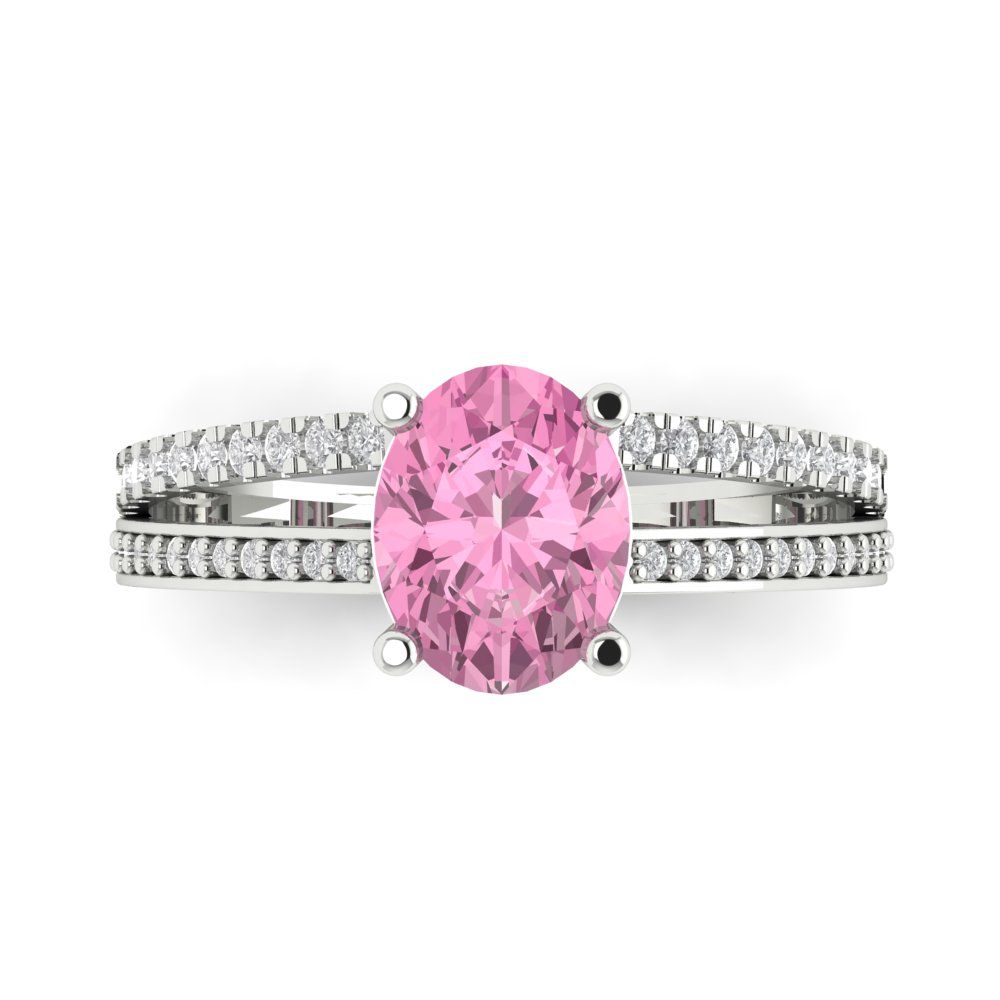 2.32 cttw Zirconia Simulated Pink Diamond Solitaire with Zirconia Simulated Diamond Accents Engagement Ring - Solid Gold (VVS1, Oval Cut,9X7mm)