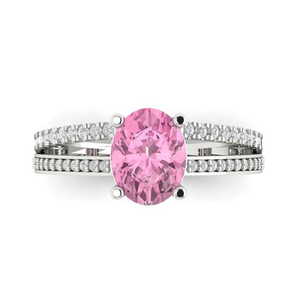 2.32 cttw Zirconia Simulated Pink Diamond Solitaire with Zirconia Simulated Diamond Accents Engagement Ring - Solid Gold (VVS1, Oval Cut,9X7mm)