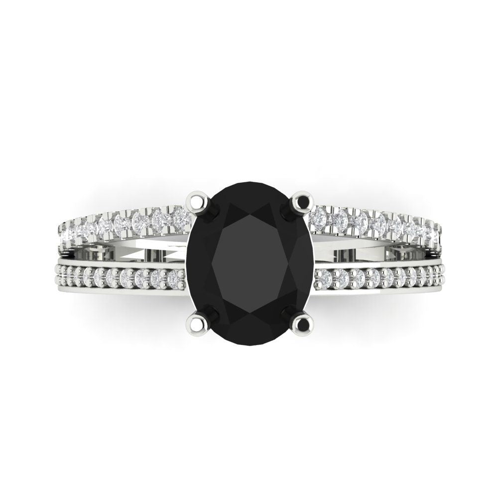 2.32 cttw Natural Onyx Solitaire with Zirconia Simulated Diamond Accents Engagement Ring - Solid Gold (Oval Cut,9X7mm)