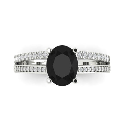 2.32 cttw Natural Onyx Solitaire with Zirconia Simulated Diamond Accents Engagement Ring - Solid Gold (Oval Cut,9X7mm)