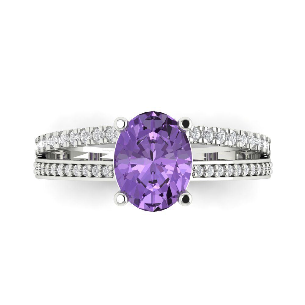 2.32 cttw Simulated Alexandrite Solitaire with Zirconia Simulated Diamond Accents Engagement Ring - Solid White Gold (VVS1, Oval Cut,9X7mm)