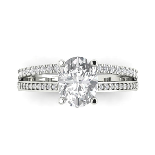 2.32 cttw Zirconia Simulated Diamond Solitaire with Zirconia Simulated Diamond Accents Engagement Ring - Solid White Gold (VVS1, Oval Cut,9X7mm)