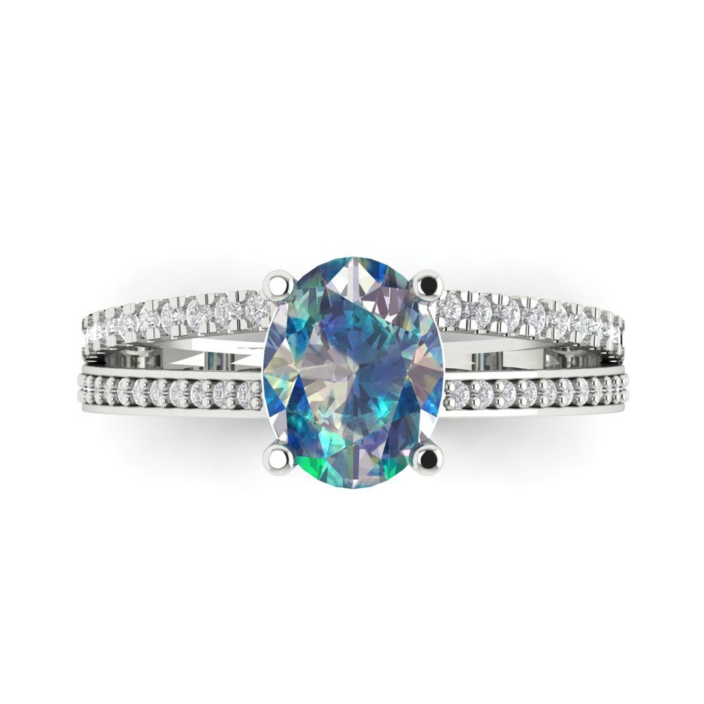 2.32 cttw Blue Moissanite Solitaire with Zirconia Simulated Diamond Accents Engagement Ring - Solid Gold (Oval Cut,9X7mm)