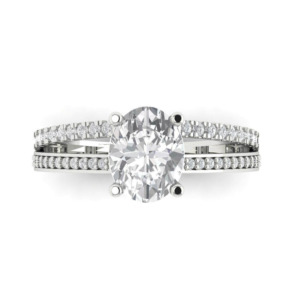 2.32 cttw White Sapphire Solitaire with Zirconia Simulated Diamond Accents Engagement Ring - Solid Gold (Oval Cut,9X7mm)