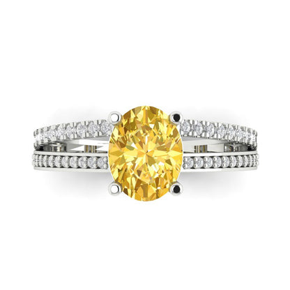 2.32 cttw Natural Citrine Solitaire with Zirconia Simulated Diamond Accents Engagement Ring - Solid Gold (Oval Cut,9X7mm)