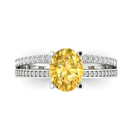 2.32 cttw Natural Citrine Solitaire with Zirconia Simulated Diamond Accents Engagement Ring - Solid White Gold (VVS1, Oval Cut,9X7mm)