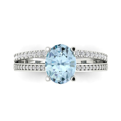 2.32 cttw Zirconia Simulated Blue Diamond Solitaire with Zirconia Simulated Diamond Accents Engagement Ring - Solid Gold (VVS1, Oval Cut,9X7mm)