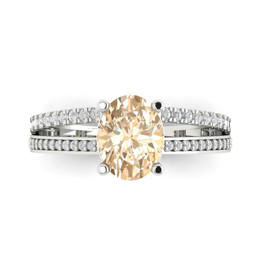 2.32 cttw Natural Morganite Solitaire with Zirconia Simulated Diamond Accents Engagement Ring - Solid White Gold (VVS1, Oval Cut,9X7mm)