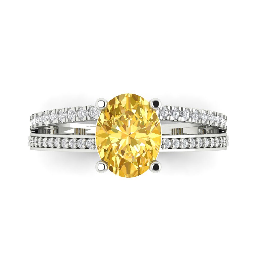 2.32 cttw Zirconia Simulated Yellow Diamond Solitaire with Zirconia Simulated Diamond Accents Engagement Ring - Solid Gold (VVS1, Oval Cut,9X7mm)