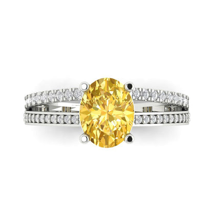 2.32 cttw Zirconia Simulated Yellow Diamond Solitaire with Zirconia Simulated Diamond Accents Engagement Ring - Solid Gold (VVS1, Oval Cut,9X7mm)