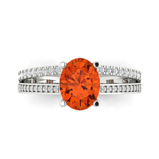 2.32 cttw Zirconia Simulated Red Diamond Solitaire with Zirconia Simulated Diamond Accents Engagement Ring - Solid White Gold (VVS1, Oval Cut,9X7mm)