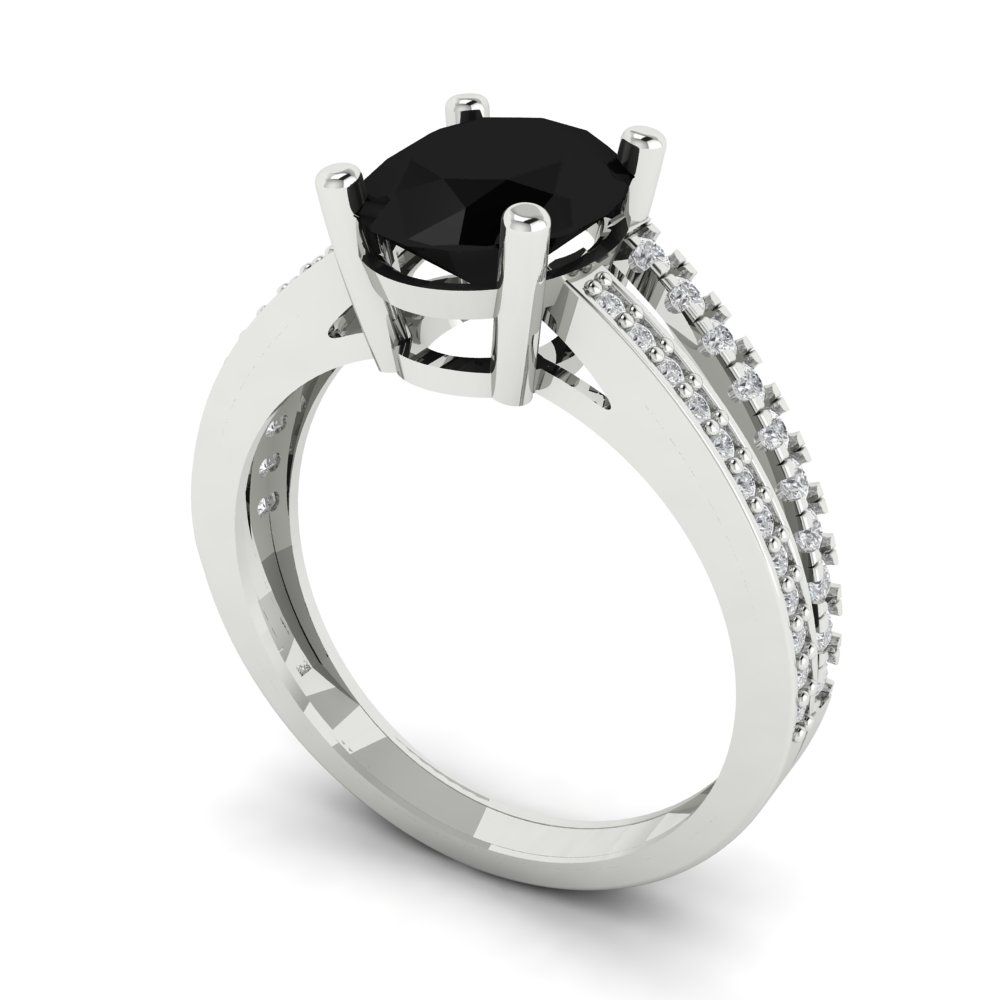 2.32 cttw Natural Onyx Solitaire with Zirconia Simulated Diamond Accents Engagement Ring - Solid Gold (Oval Cut,9X7mm)