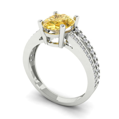 2.32 cttw Zirconia Simulated Yellow Diamond Solitaire with Zirconia Simulated Diamond Accents Engagement Ring - Solid Gold (VVS1, Oval Cut,9X7mm)
