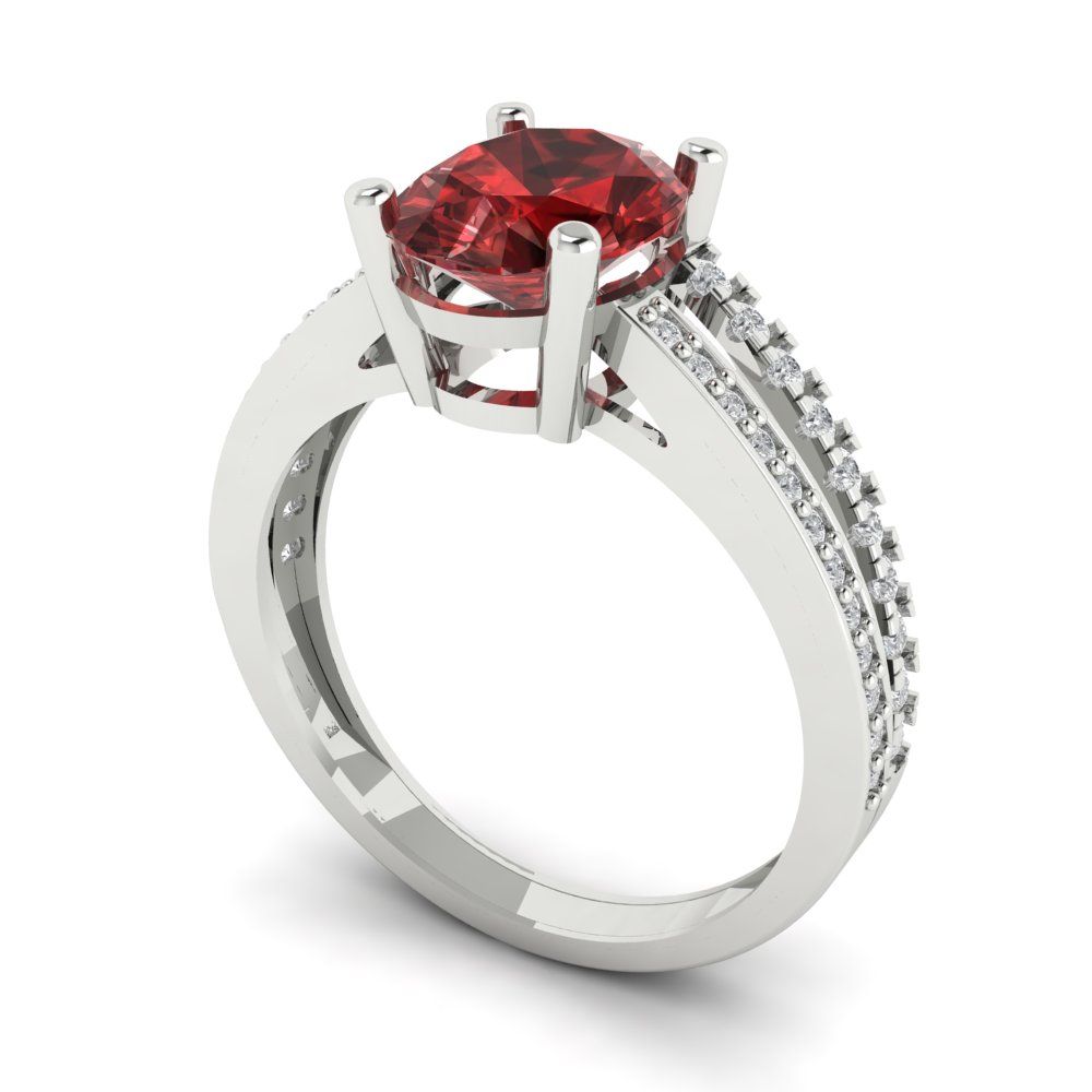 2.32 cttw Natural Garnet Solitaire with Zirconia Simulated Diamond Accents Engagement Ring - Solid Gold (Oval Cut,9X7mm)