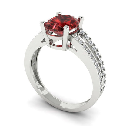 2.32 cttw Natural Garnet Solitaire with Zirconia Simulated Diamond Accents Engagement Ring - Solid Gold (Oval Cut,9X7mm)