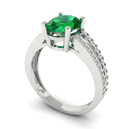 2.32 cttw Simulated Emerald Solitaire with Zirconia Simulated Diamond Accents Engagement Ring - Solid Gold (Oval Cut,9X7mm)