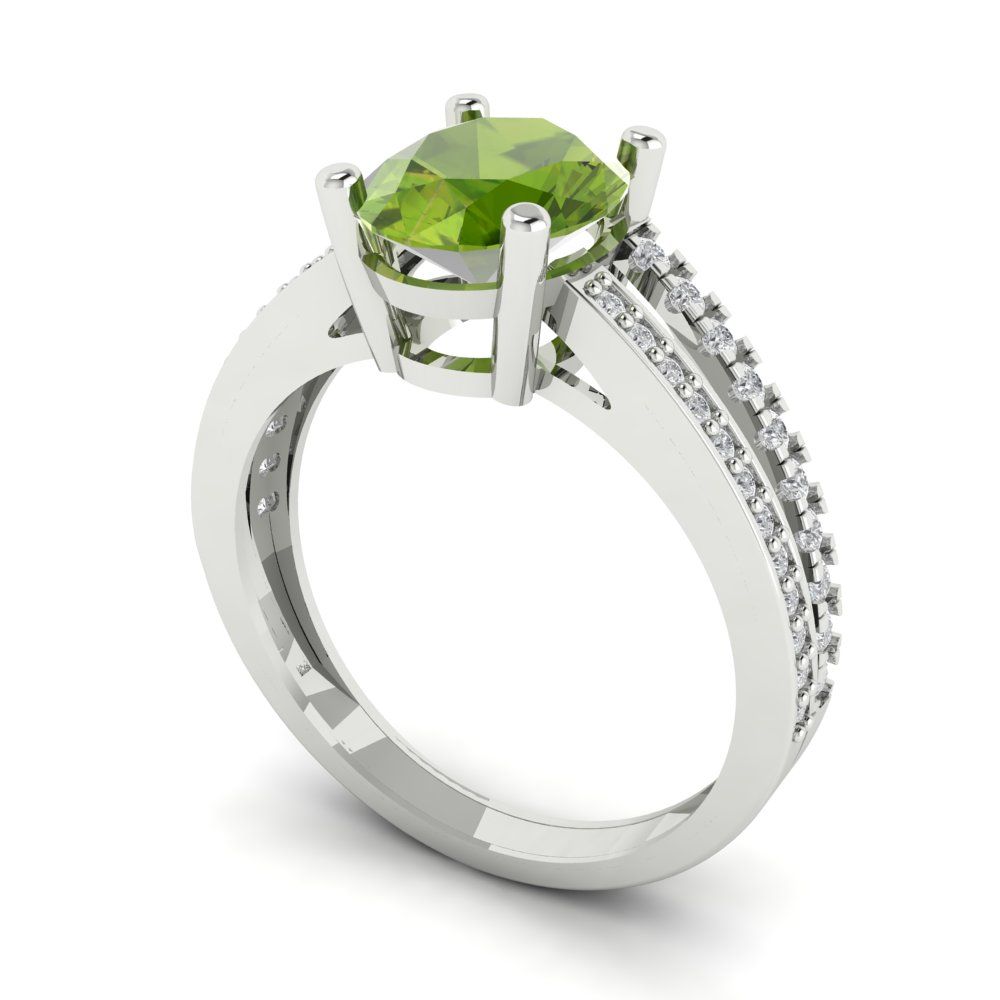 2.32 cttw Natural Peridot Solitaire with Zirconia Simulated Diamond Accents Engagement Ring - Solid Gold (Oval Cut,9X7mm)