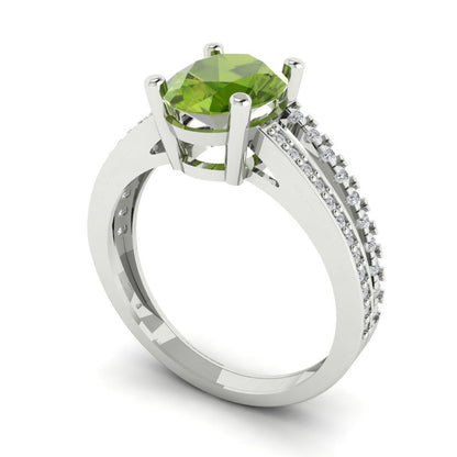 2.32 cttw Natural Peridot Solitaire with Zirconia Simulated Diamond Accents Engagement Ring - Solid Gold (Oval Cut,9X7mm)