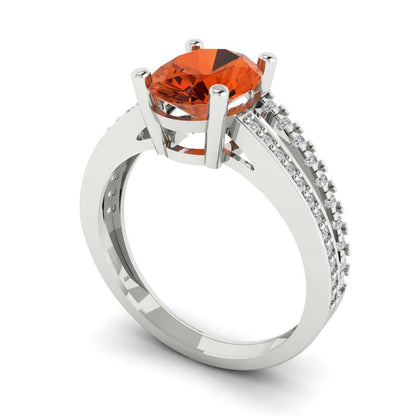 2.32 cttw Zirconia Simulated Red Diamond Solitaire with Zirconia Simulated Diamond Accents Engagement Ring - Solid Gold (VVS1, Oval Cut,9X7mm)