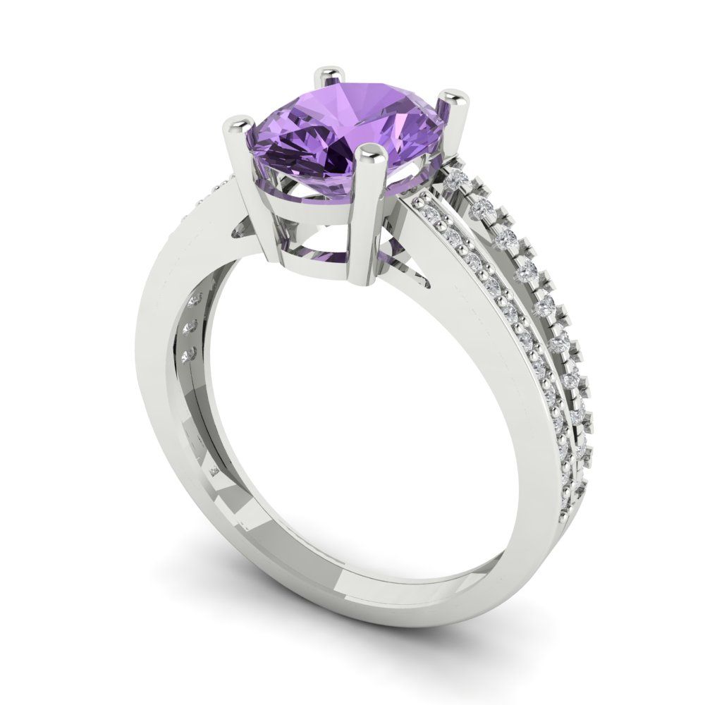 2.32 cttw Simulated Alexandrite Solitaire with Zirconia Simulated Diamond Accents Engagement Ring - Solid White Gold (VVS1, Oval Cut,9X7mm)