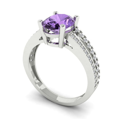 2.32 cttw Simulated Alexandrite Solitaire with Zirconia Simulated Diamond Accents Engagement Ring - Solid White Gold (VVS1, Oval Cut,9X7mm)