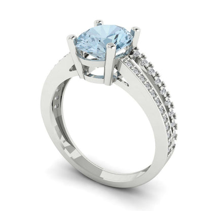 2.32 cttw Natural Sky Blue Topaz Solitaire with Zirconia Simulated Diamond Accents Engagement Ring - Solid Gold (Oval Cut,9X7mm)