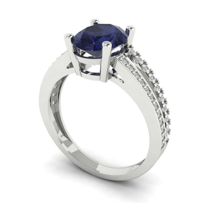 2.32 cttw Simulated Blue Sapphire Solitaire with Zirconia Simulated Diamond Accents Engagement Ring - Solid Gold (Oval Cut,9X7mm)