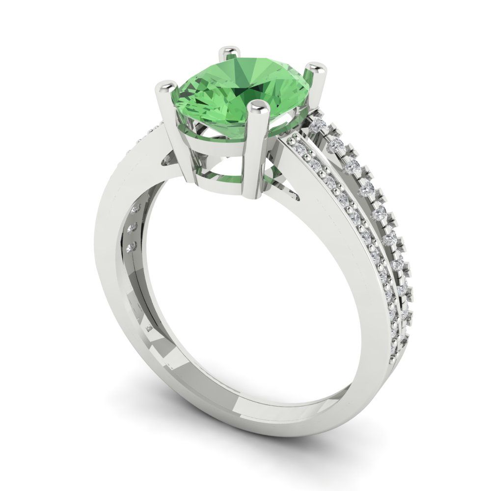 2.32 cttw Zirconia Simulated Green Diamond Solitaire with Zirconia Simulated Diamond Accents Engagement Ring - Solid Gold (VVS1, Oval Cut,9X7mm)
