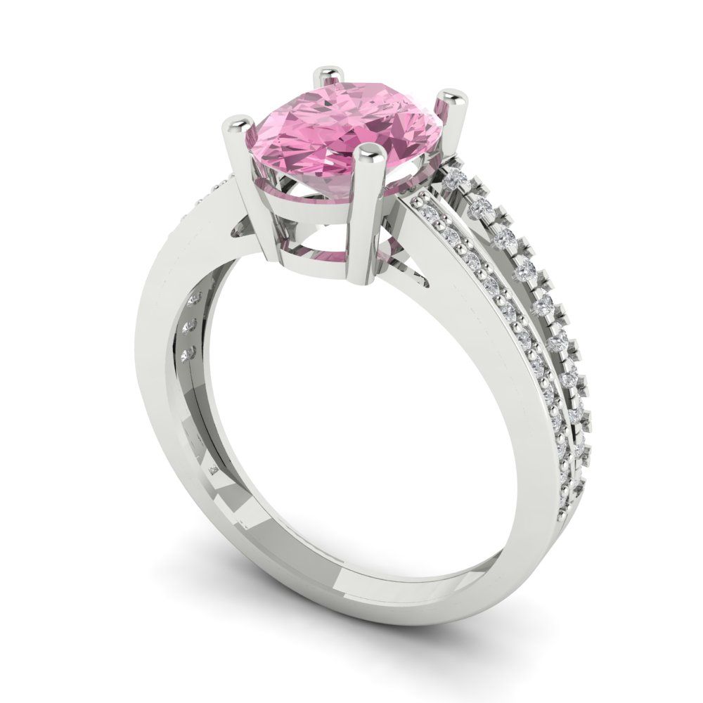 2.32 cttw Zirconia Simulated Pink Diamond Solitaire with Zirconia Simulated Diamond Accents Engagement Ring - Solid Gold (VVS1, Oval Cut,9X7mm)