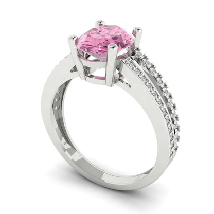 2.32 cttw Zirconia Simulated Pink Diamond Solitaire with Zirconia Simulated Diamond Accents Engagement Ring - Solid Gold (VVS1, Oval Cut,9X7mm)