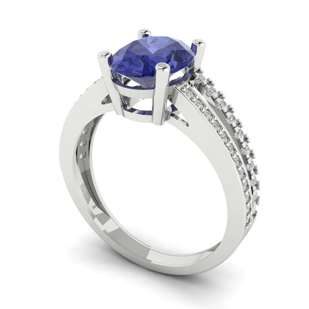 2.32 cttw Simulated Tanzanite Solitaire with Zirconia Simulated Diamond Accents Engagement Ring - Solid Gold (Oval Cut,9X7mm)