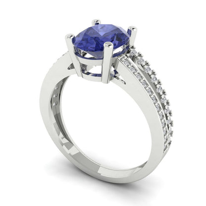 2.32 cttw Simulated Tanzanite Solitaire with Zirconia Simulated Diamond Accents Engagement Ring - Solid Gold (Oval Cut,9X7mm)