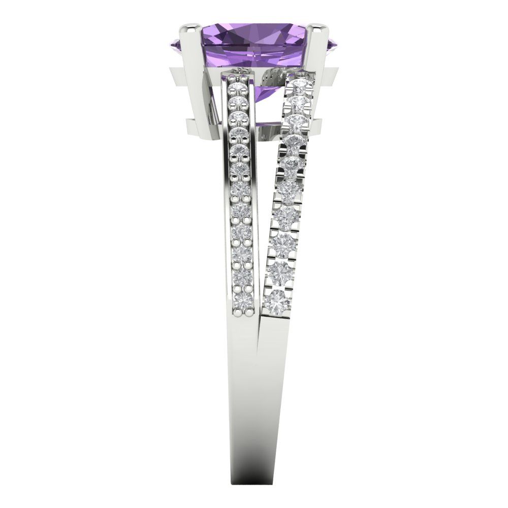 2.32 cttw Simulated Alexandrite Solitaire with Zirconia Simulated Diamond Accents Engagement Ring - Solid White Gold (VVS1, Oval Cut,9X7mm)