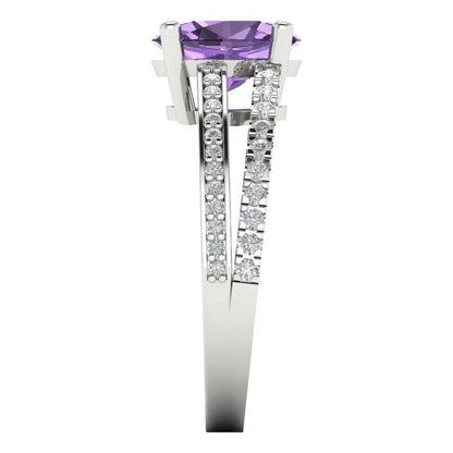 2.32 cttw Simulated Alexandrite Solitaire with Zirconia Simulated Diamond Accents Engagement Ring - Solid White Gold (VVS1, Oval Cut,9X7mm)