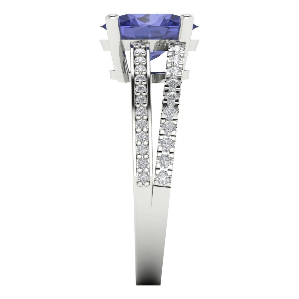 2.32 cttw Simulated Tanzanite Solitaire with Zirconia Simulated Diamond Accents Engagement Ring - Solid Gold (Oval Cut,9X7mm)