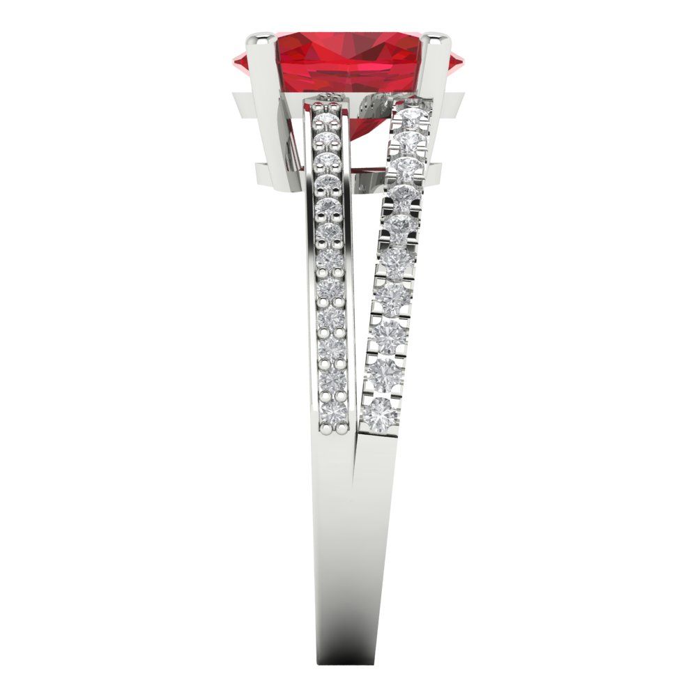 2.32 cttw Simulated Ruby Solitaire with Zirconia Simulated Diamond Accents Engagement Ring - Solid White Gold (VVS1, Oval Cut,9X7mm)