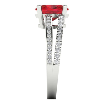 2.32 cttw Simulated Ruby Solitaire with Zirconia Simulated Diamond Accents Engagement Ring - Solid White Gold (VVS1, Oval Cut,9X7mm)