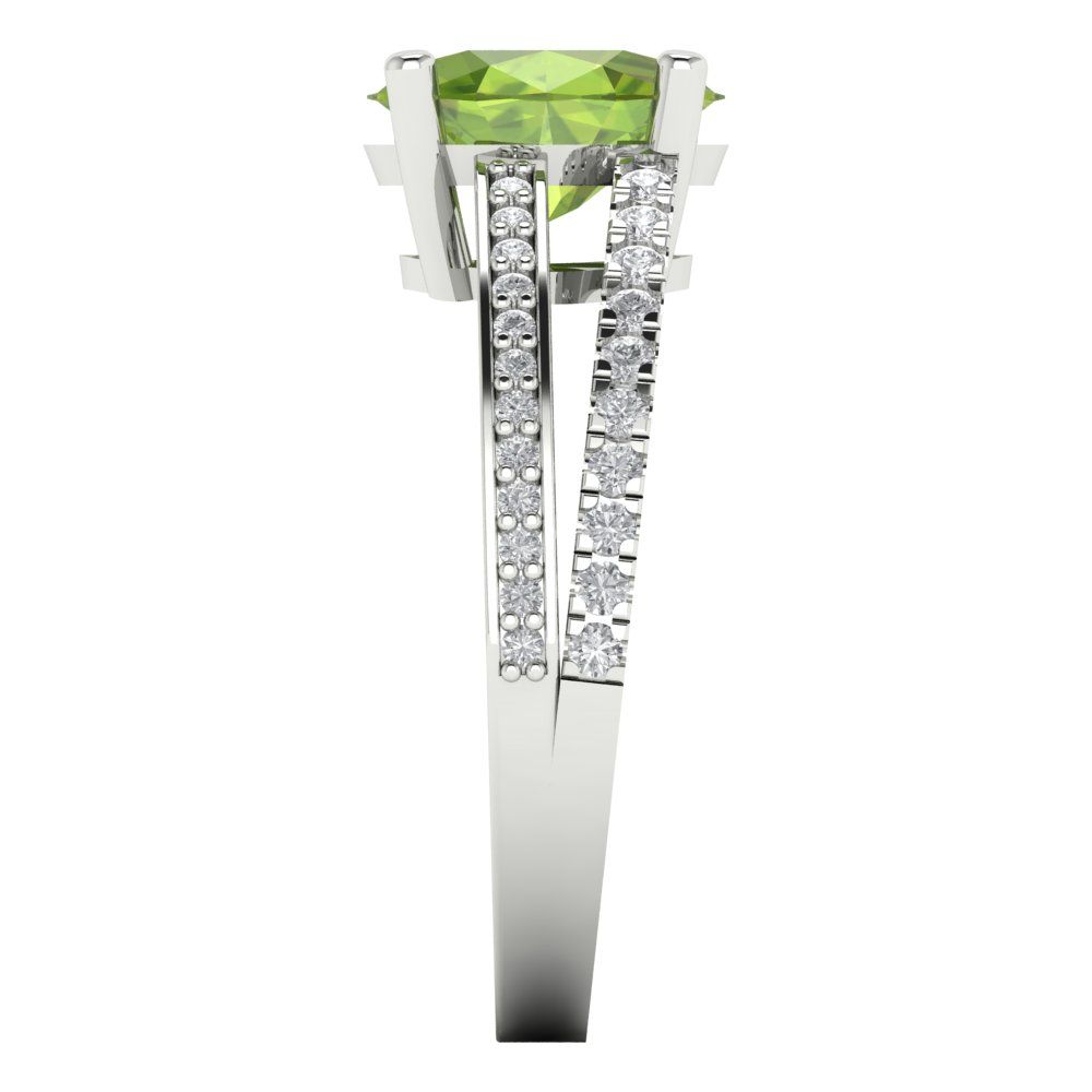 2.32 cttw Natural Peridot Solitaire with Zirconia Simulated Diamond Accents Engagement Ring - Solid Gold (Oval Cut,9X7mm)