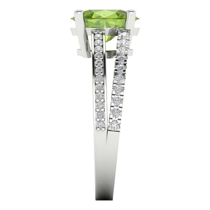 2.32 cttw Natural Peridot Solitaire with Zirconia Simulated Diamond Accents Engagement Ring - Solid Gold (Oval Cut,9X7mm)