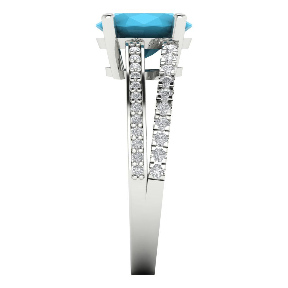 2.32 cttw Simulated Turquoise Solitaire with Zirconia Simulated Diamond Accents Engagement Ring - Solid Gold (Oval Cut,9X7mm)