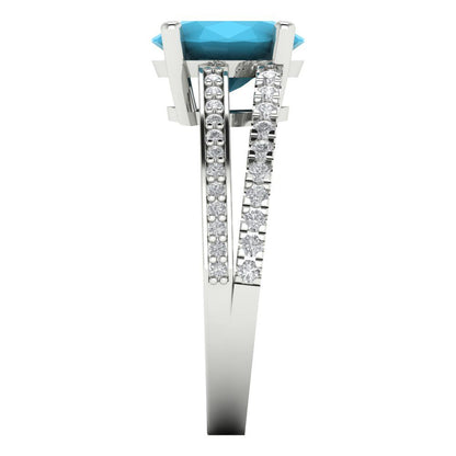 2.32 cttw Simulated Turquoise Solitaire with Zirconia Simulated Diamond Accents Engagement Ring - Solid Gold (Oval Cut,9X7mm)