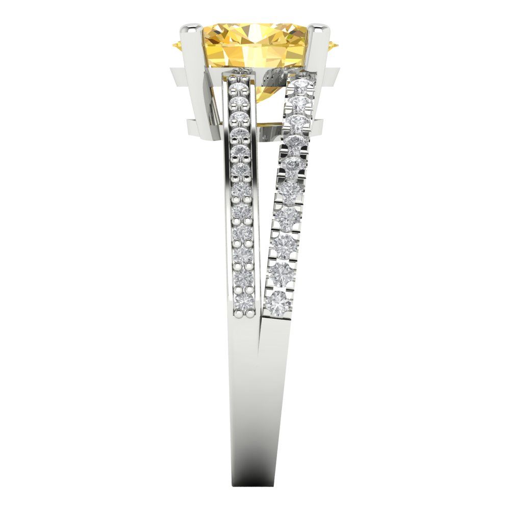 2.32 cttw Zirconia Simulated Yellow Diamond Solitaire with Zirconia Simulated Diamond Accents Engagement Ring - Solid Gold (VVS1, Oval Cut,9X7mm)