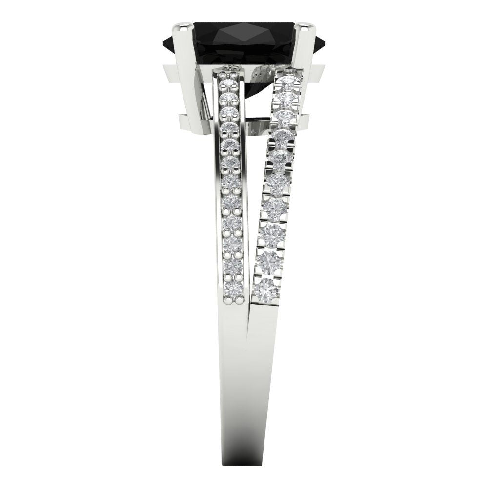 2.32 cttw Natural Onyx Solitaire with Zirconia Simulated Diamond Accents Engagement Ring - Solid Gold (Oval Cut,9X7mm)