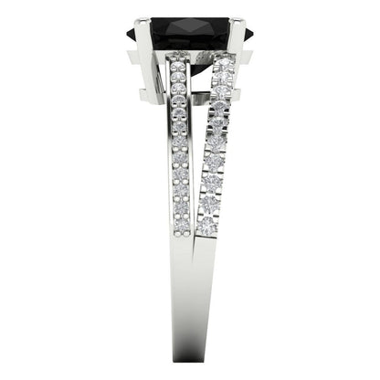 2.32 cttw Natural Onyx Solitaire with Zirconia Simulated Diamond Accents Engagement Ring - Solid Gold (Oval Cut,9X7mm)